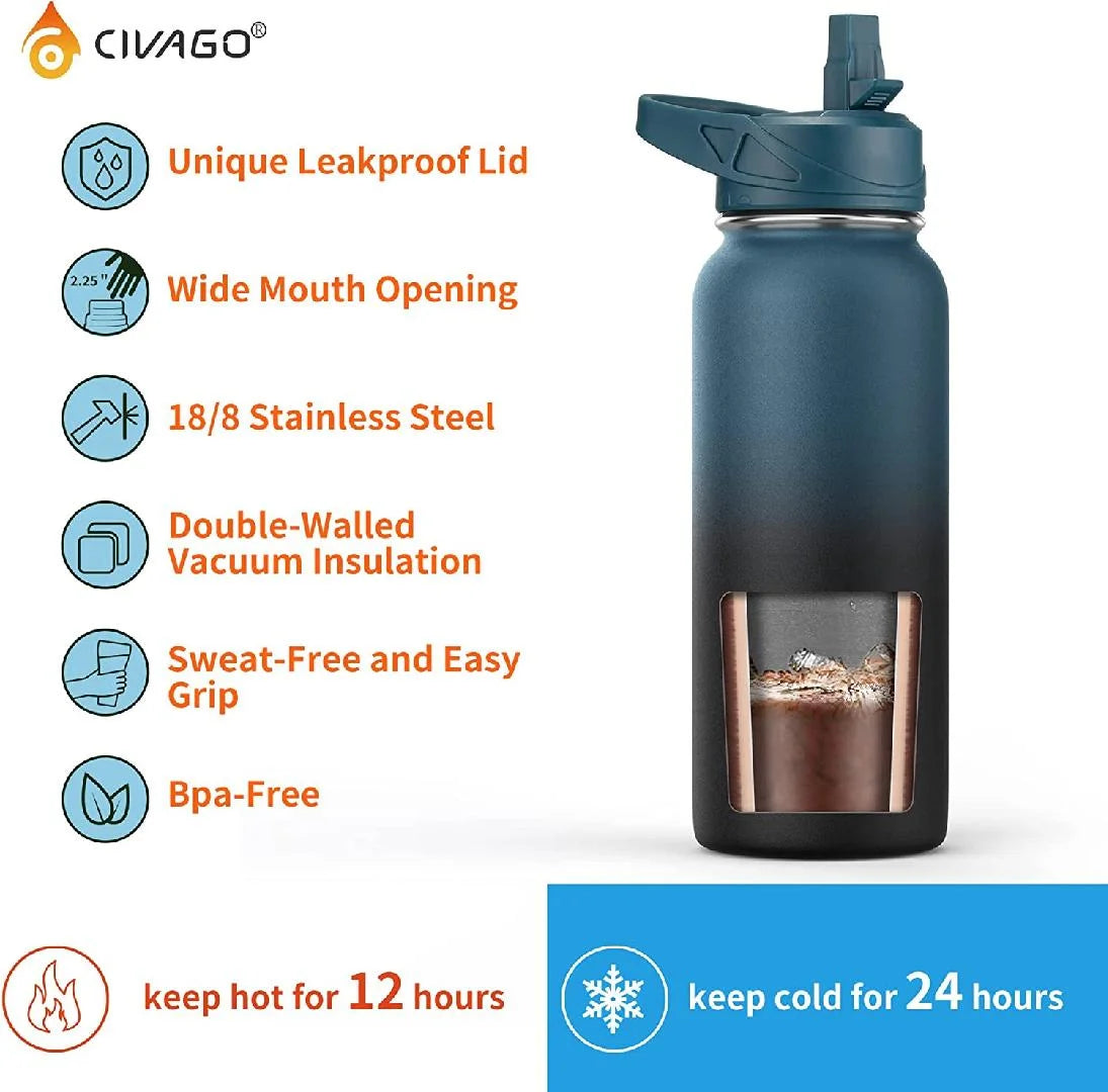 64 oz Insulated Stainless Steel Water Bottle with Straw V51955
