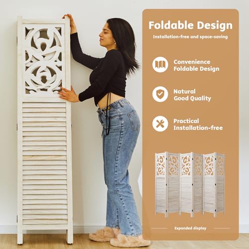 4 Panels Wood Carved Folding Room Divider O59066