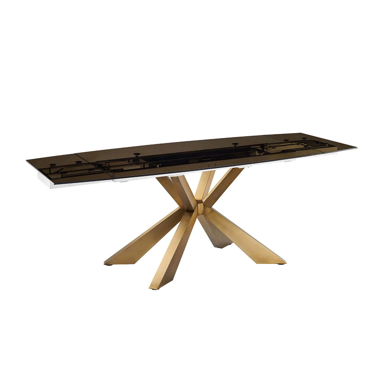 Manual Dining Table with Brushed Bronze Base and Smoked Top S759134