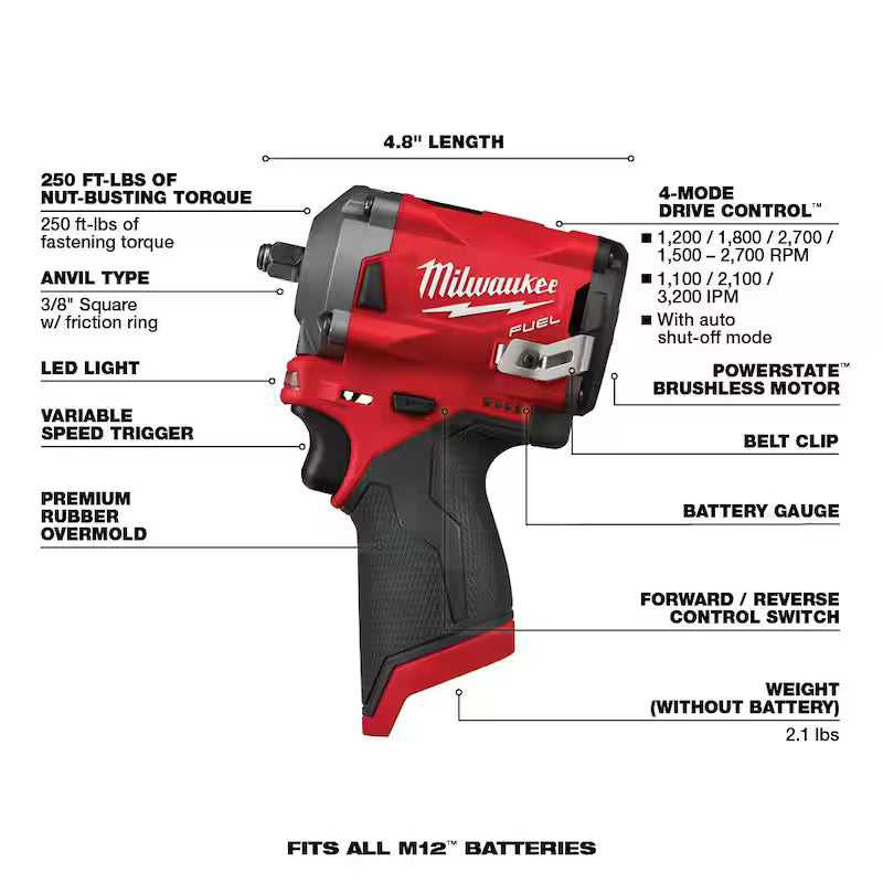 12V Lithium-Ion Brushless Cordless 3/8 in. Impact Wrench & Ratchet Kit E7763
