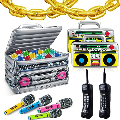 29 Pcs 80s 90s Party Decorations Inflatable Boom Box Beverage Cooler Gold Foil Chain Balloons E567088