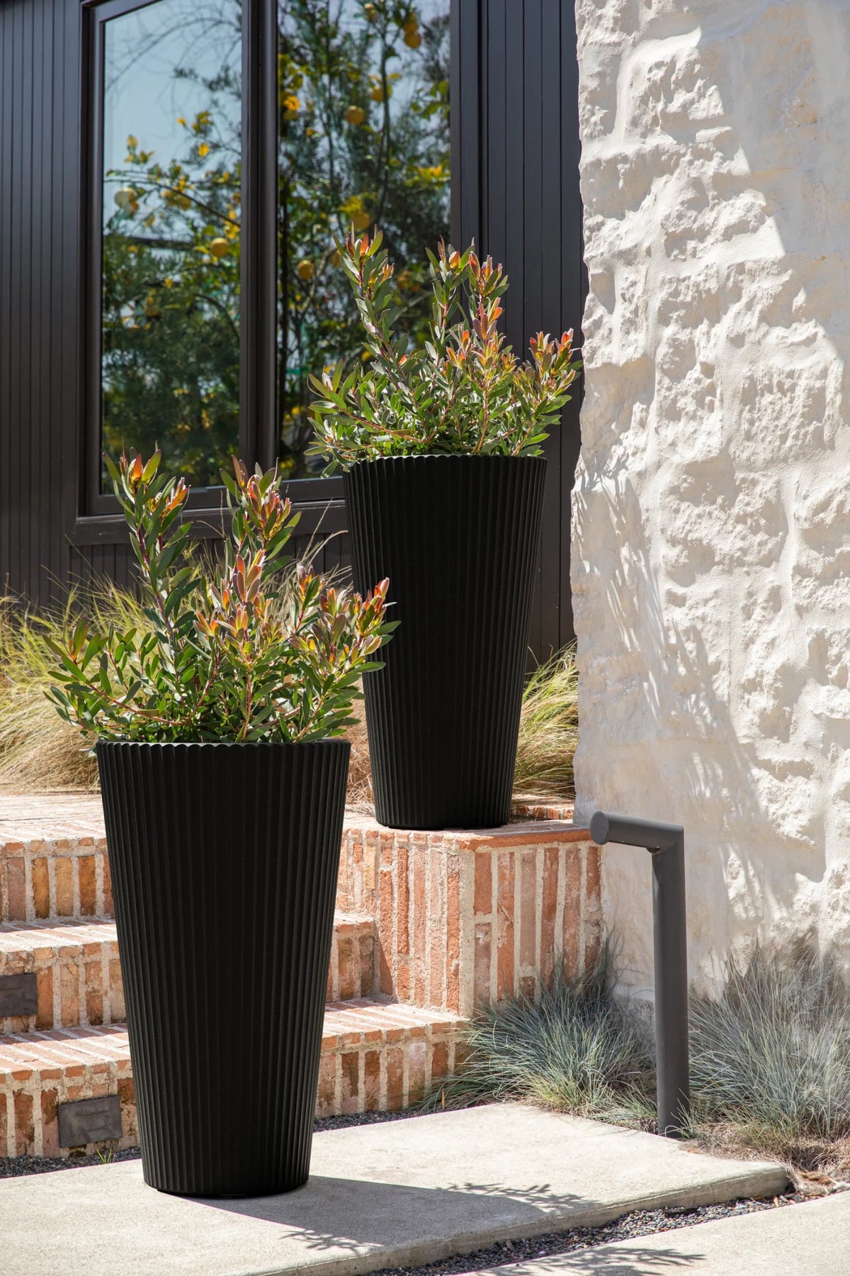 26" Tall Black Plastic-Stone Planter 2 Pack S10483