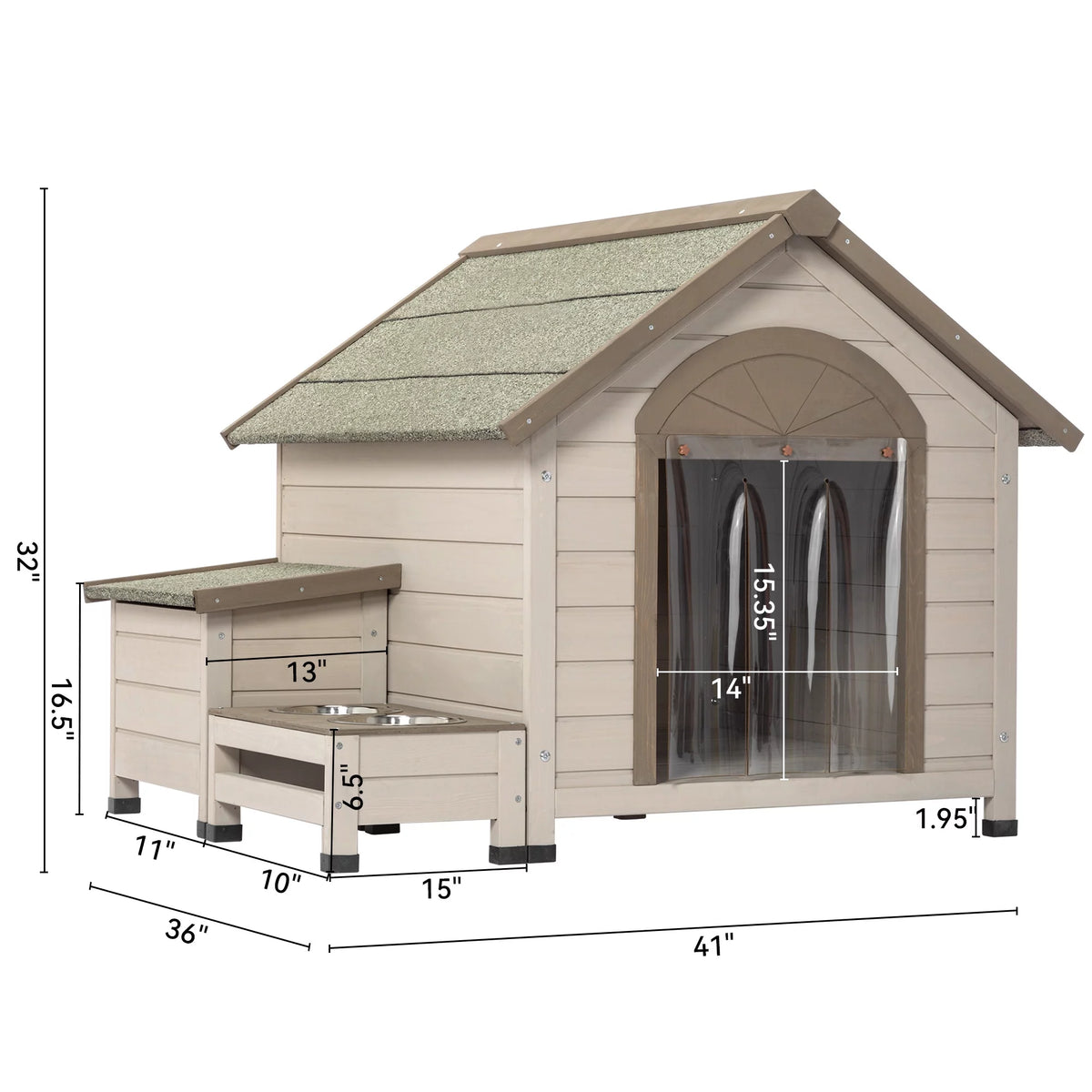 Outdoor Wood Dog House with Feeding Station and Storage Box W641538