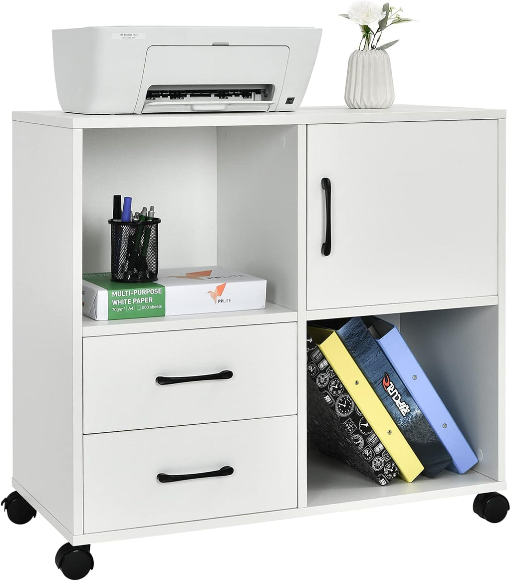 2 Drawer Mobile File Cabinet with Wheels and Storage Shelves B642038