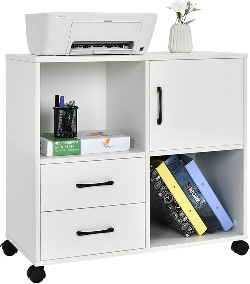 2 Drawer Mobile File Cabinet with Wheels and Storage Shelves B642038