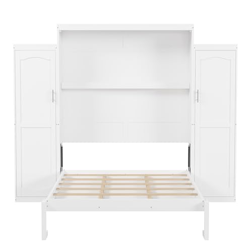 Queen Size White Murphy Bed with Wardrobe and Storage Shelf E909809