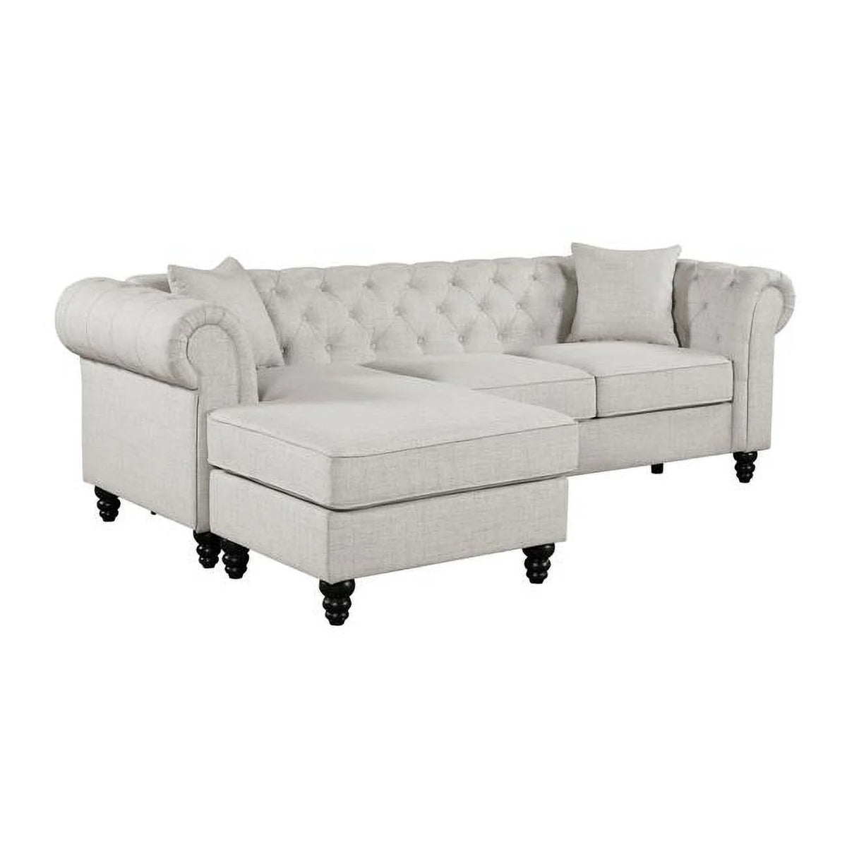 Beige Black Reversible Chaise Sectional Sofa Set with 2 Pillows C47252