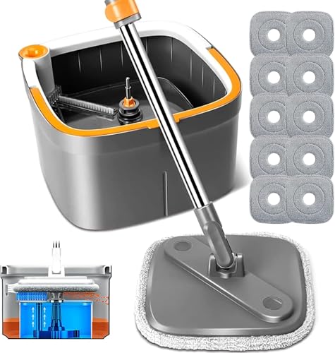 Spin Mop and Bucket Set with 2 Microfiber Mop Pads D8404