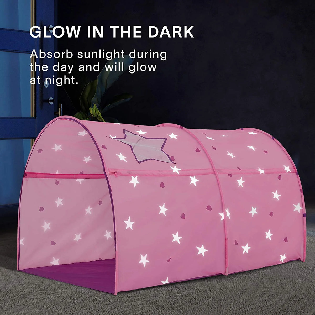 Pink Kids Bed Tent Canopy Sleeping Curtains 58'' x 35'' x 40''H T66023
