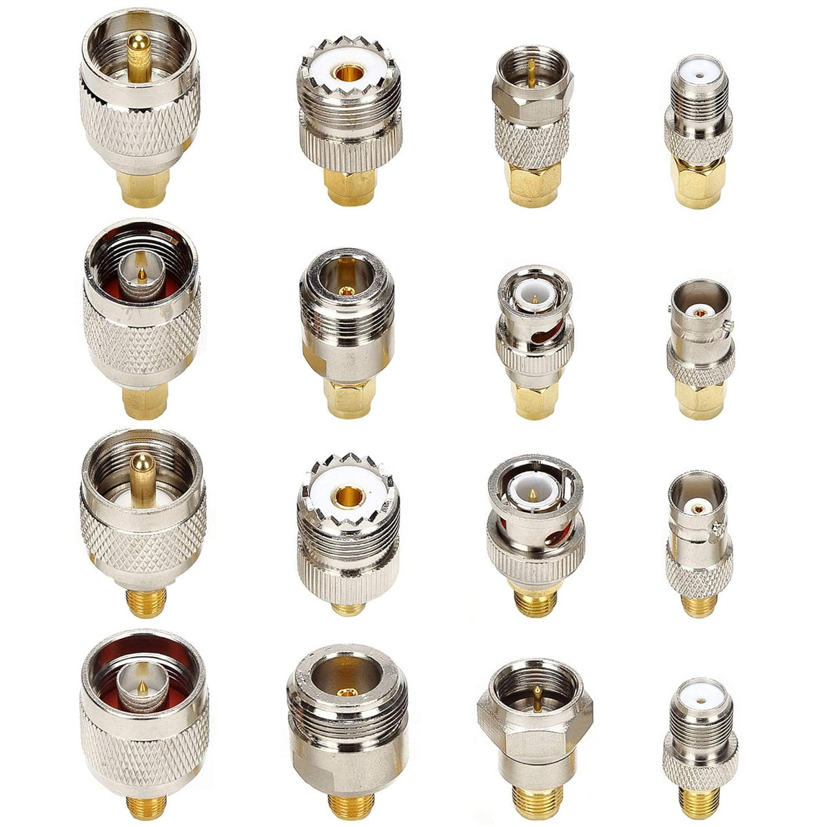 SMA Connector Kit Adapter Standard SMA/BNC/UHF/N/F Male to Female Cable Connector Converter Pack of 16 J83507