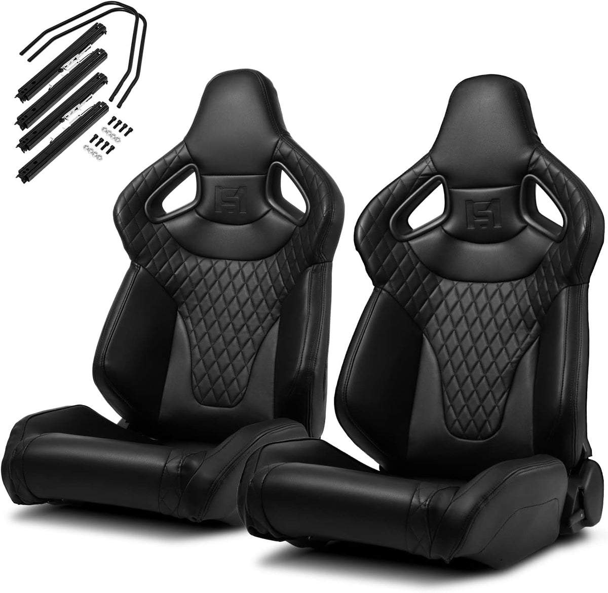 1 Pair Universal Black Carbon Fiber Leather PVC Racing Seats with Slider Y537987