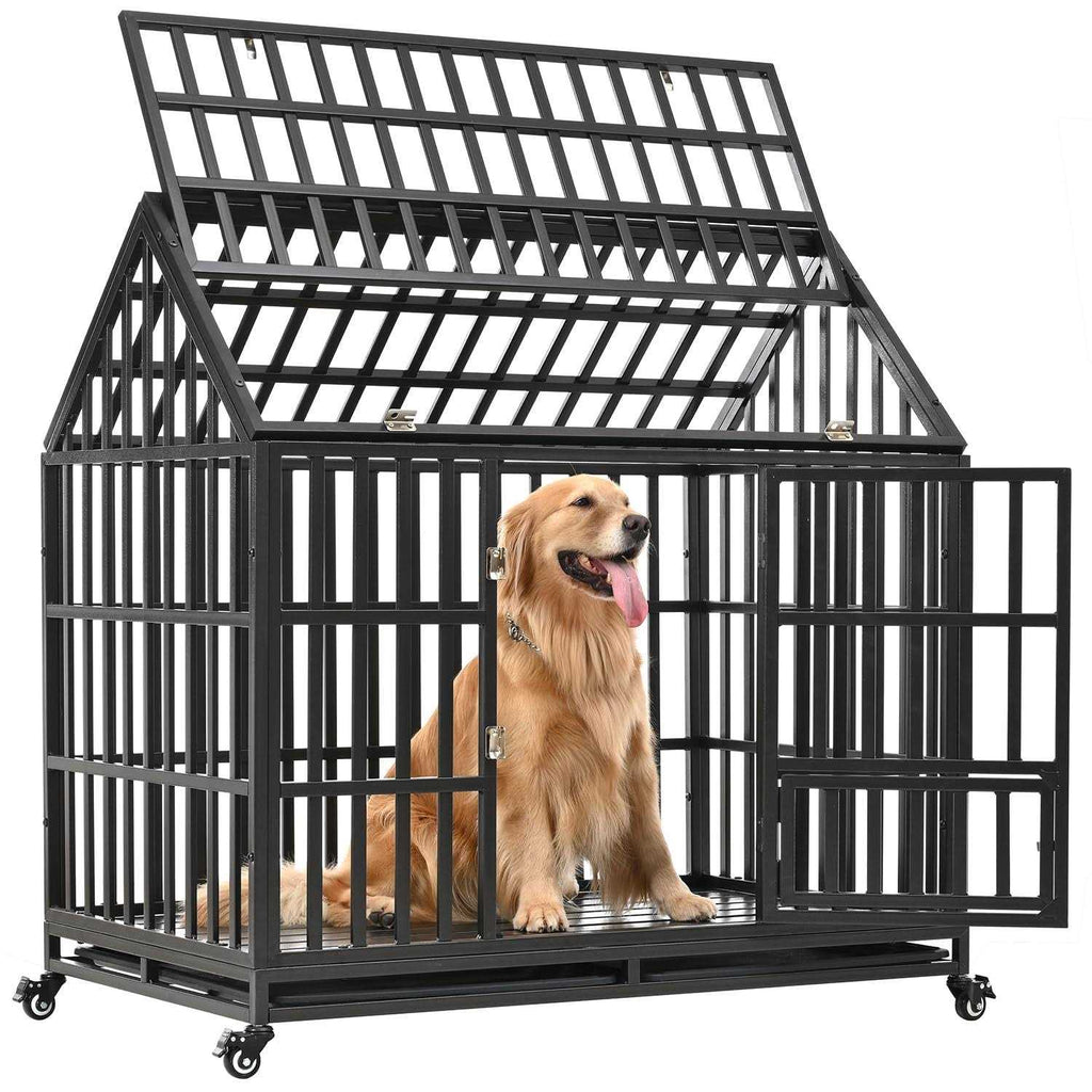 Heavy Duty Metal Dog Crate with 4 Lockable Wheels D207029