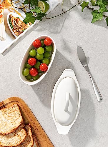 Porcelain White 3pcs Large Butter Dish with Lid R99923
