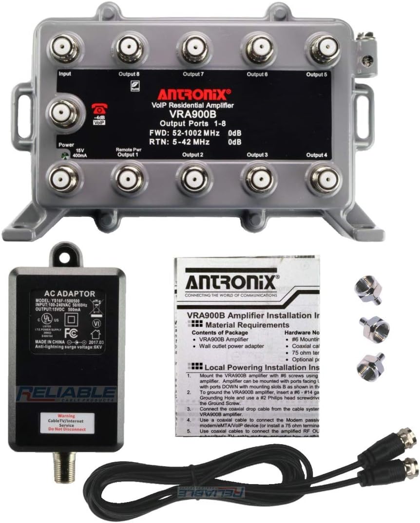 9 Port Bi-Directional Cable TV Splitter Signal Booster Kit K19235