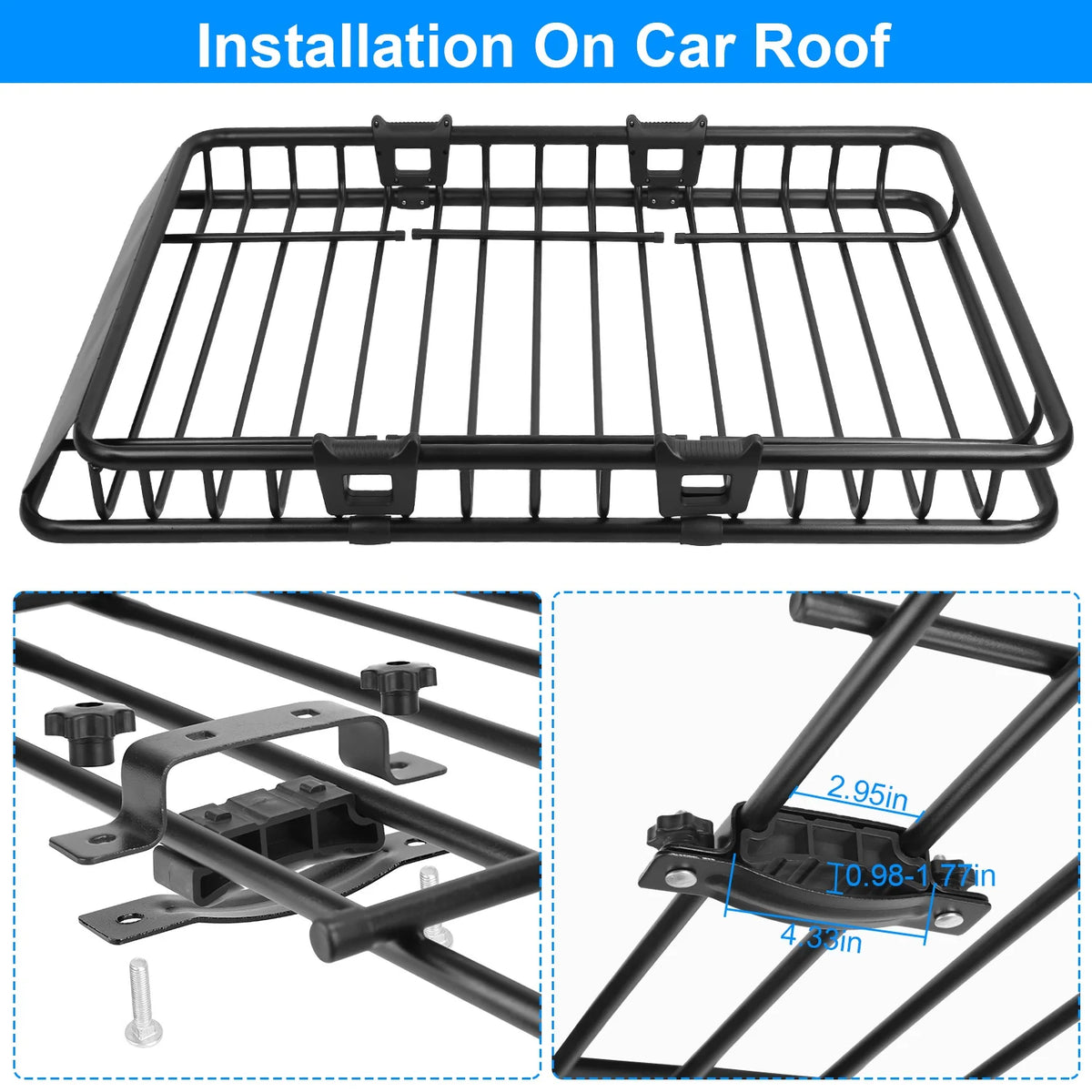 64" Roof Rack Cargo Carrier Car Top Luggage Basket Black with Net and Hook D883743