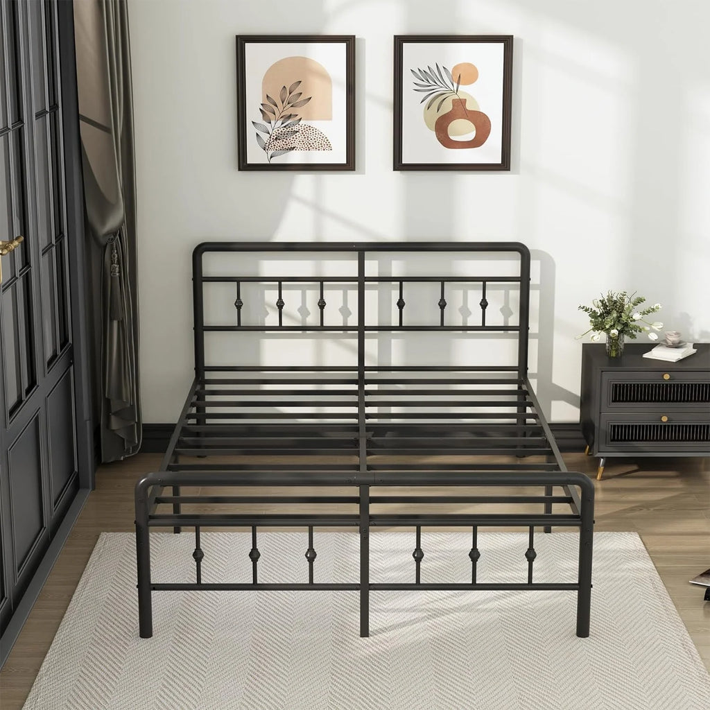 Queen Metal Platform Bed Frame with Headboard and Footboard J634413