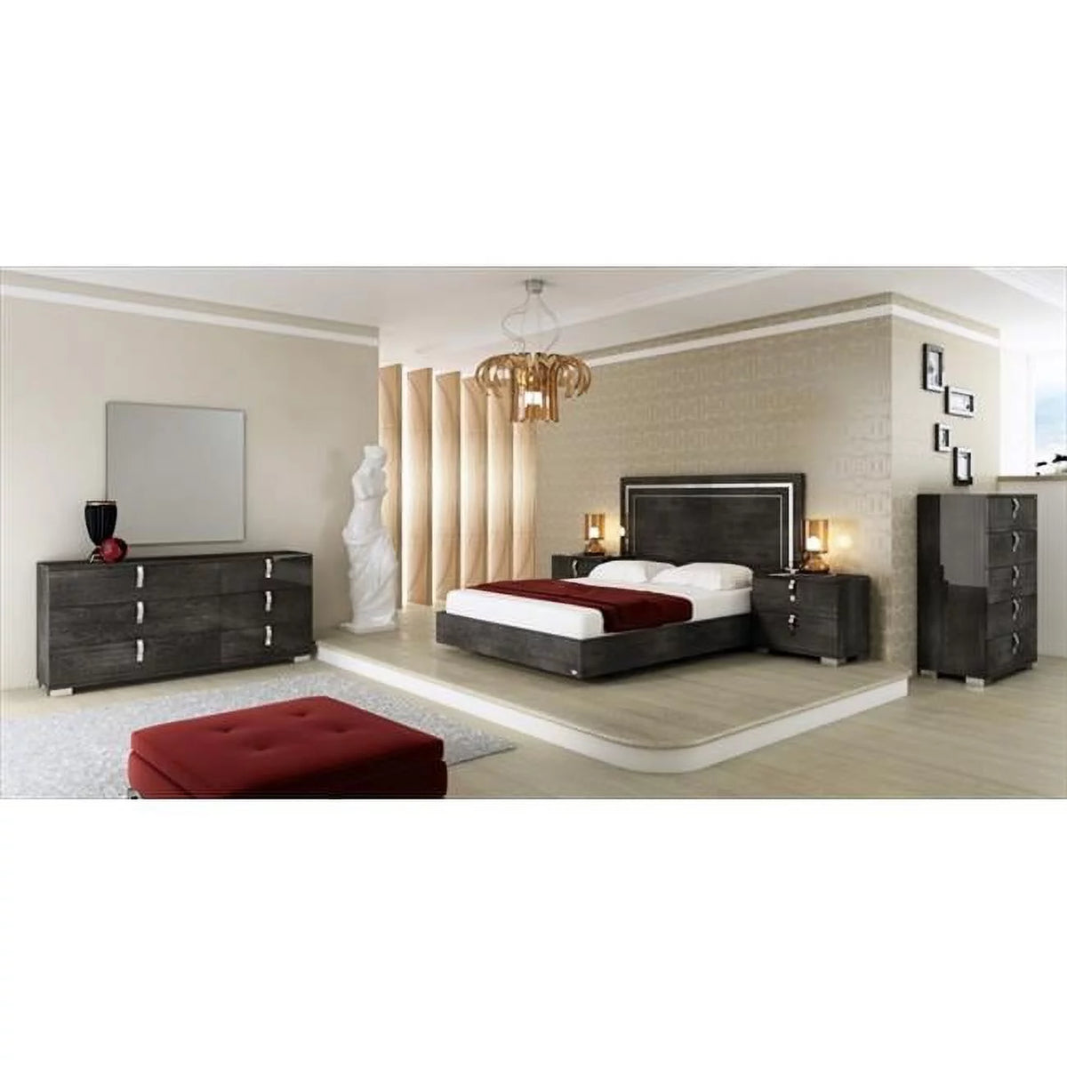 Grey Birch Lacquer 5 Drawer Chest Z6032