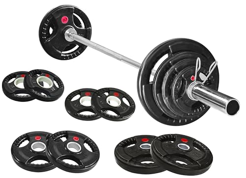 Cast Iron Weight Plates with Barbell Bar and Locks, 100 Pounds Set L92790
