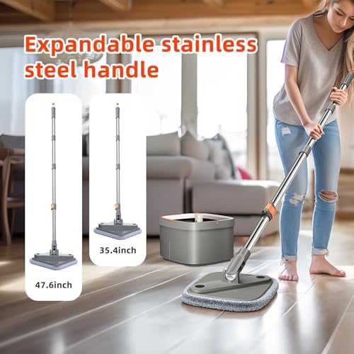 Spin Mop and Bucket Set with 2 Microfiber Mop Pads D8404