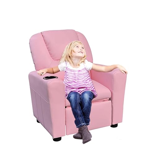 Pink PU Leather Kids Recliner Chair with Cup Holder S97175