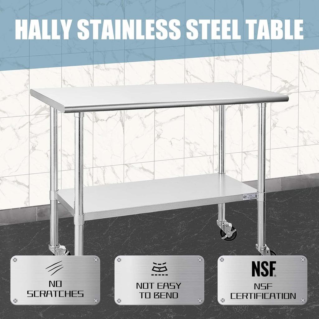 Stainless Steel Table 24 x 48 Inches with Caster Wheels and Undershelf E951