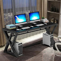 Glass Top X-Frame Metal Computer Desk 55.1 inches L8837