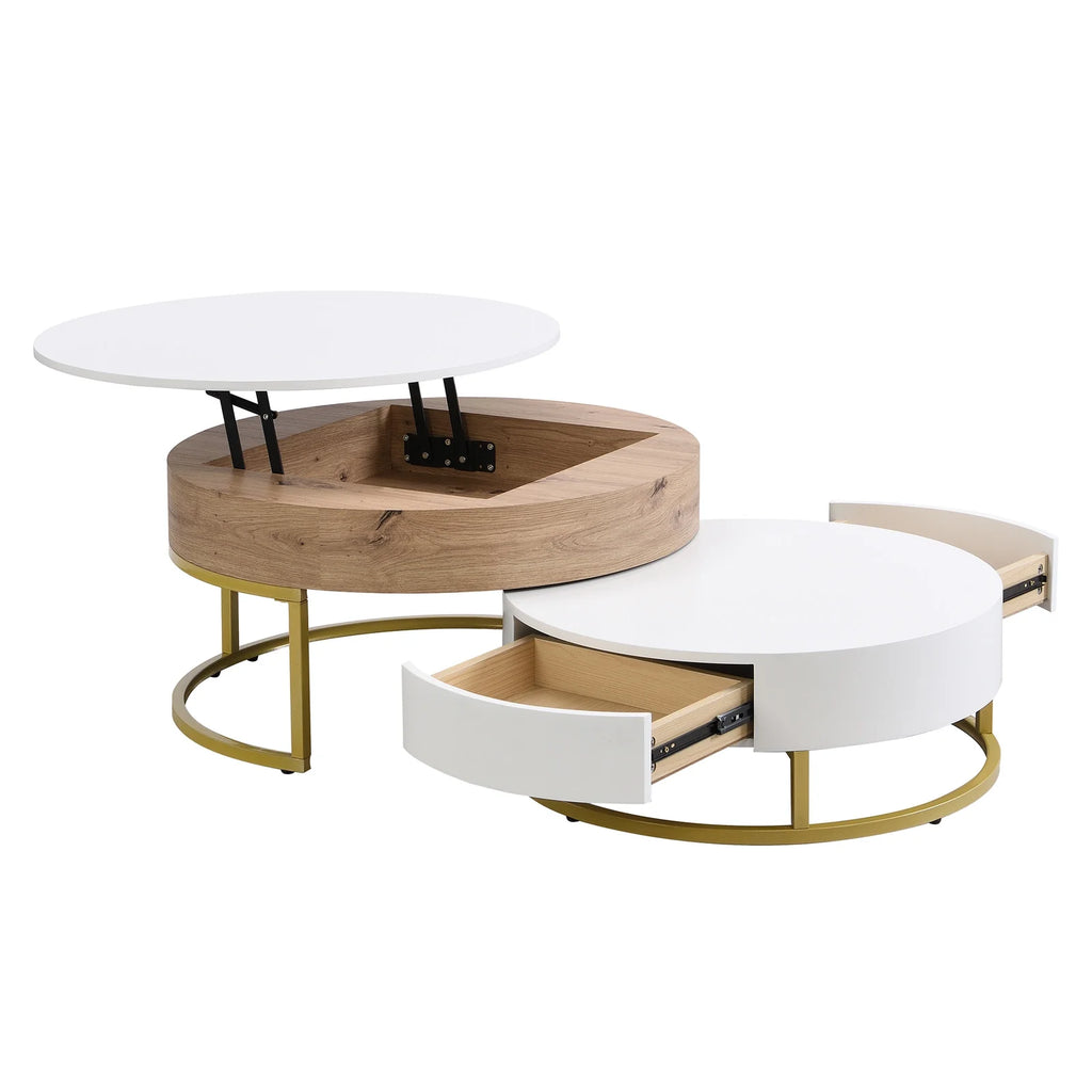Round Lift-top Nesting Coffee Tables with 2 Drawers S826881