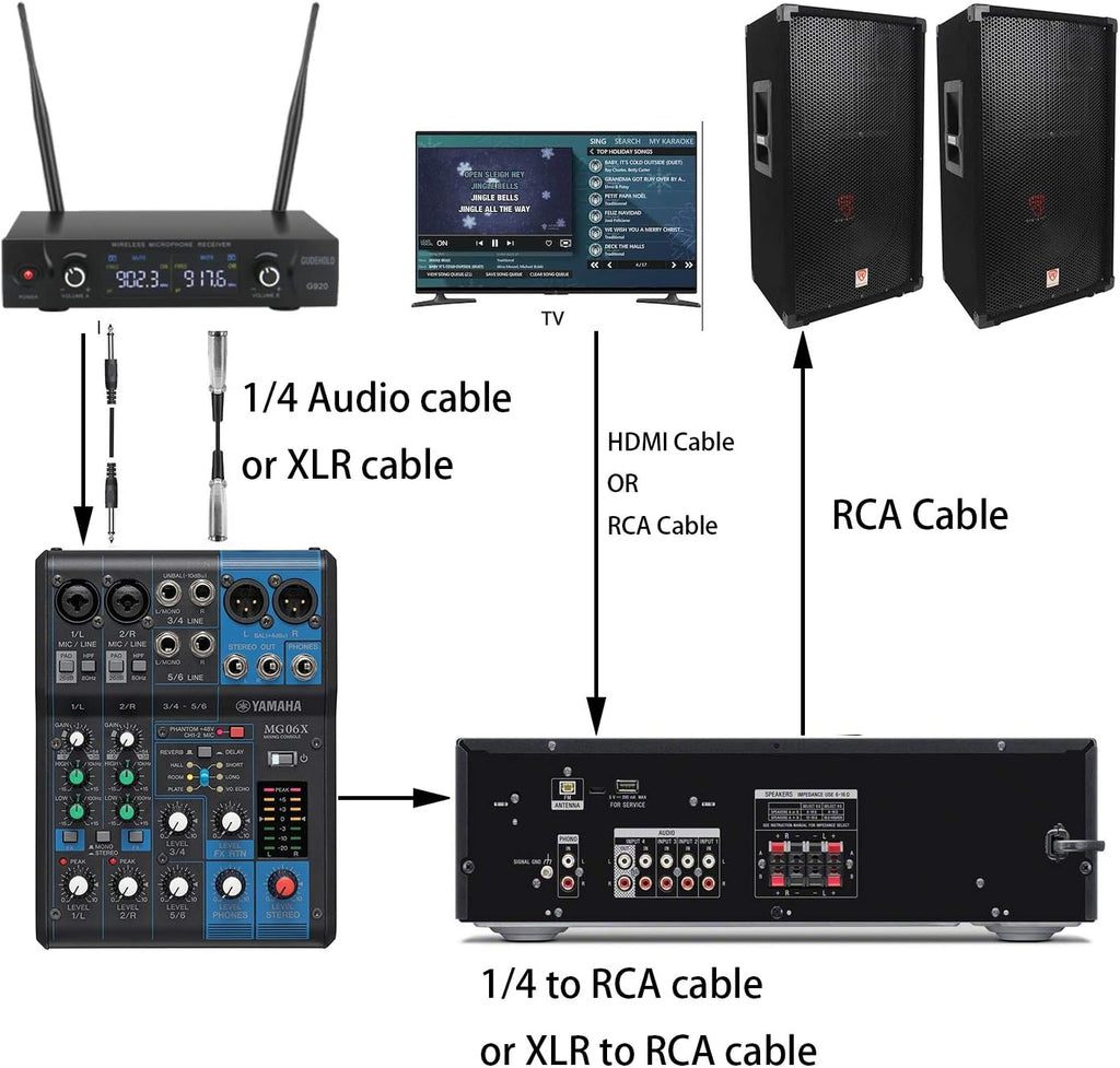 Wireless Microphone System, Metal UHF Dual Handheld 20 Channels Cordless Mic System M746