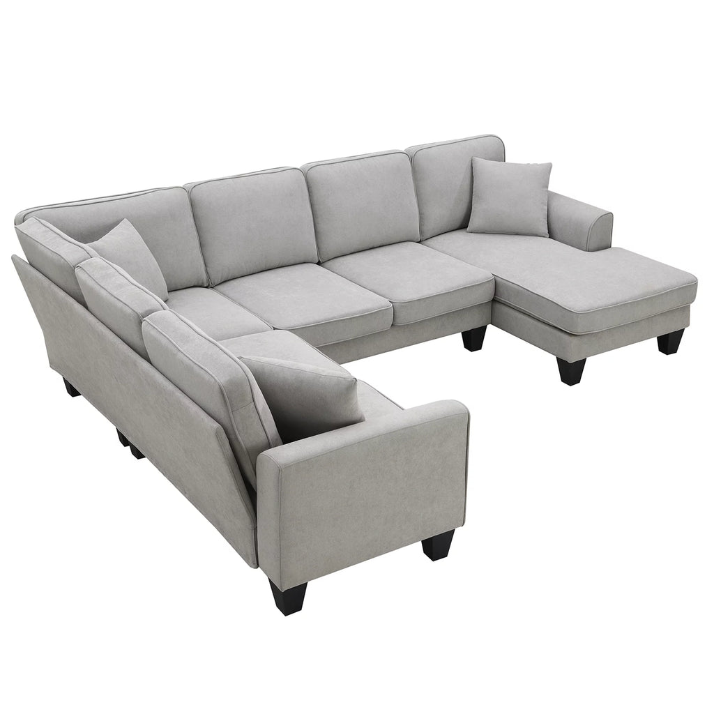 7 Seat Fabric U Shape Sectional Sofa with 3 Pillows Y42782