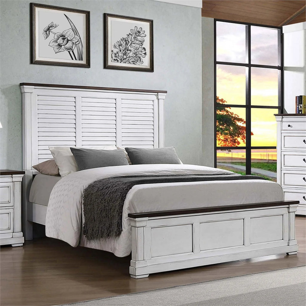 Wood Farmhouse Eastern King Panel Bed White Finish B975