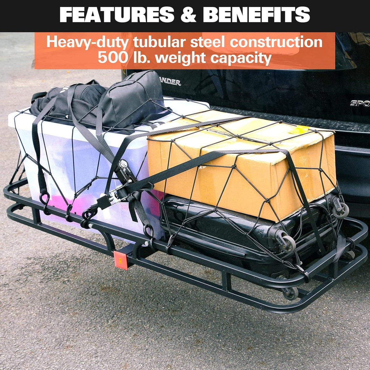 Hitch Mount Cargo Carrier with Net and Strap T88643