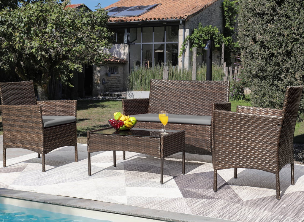 4 Pieces PE Rattan Wicker Patio Conversation Set J4775