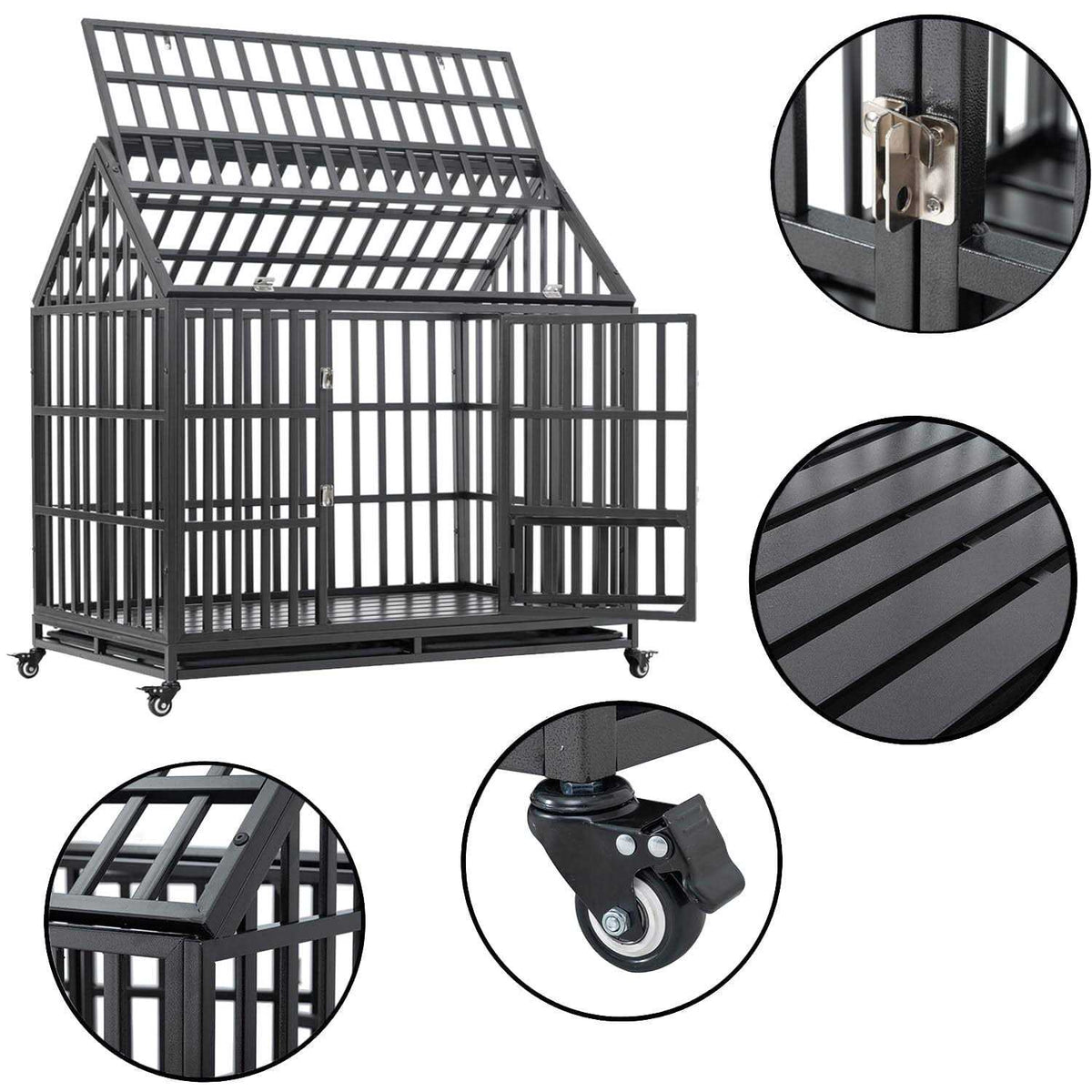 Heavy Duty Metal Dog Crate with 4 Lockable Wheels D207029