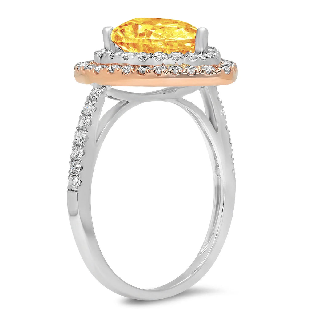 Pear Cut Yellow Citrine 18k White Rose Gold Halo Ring Size 3.5 K650