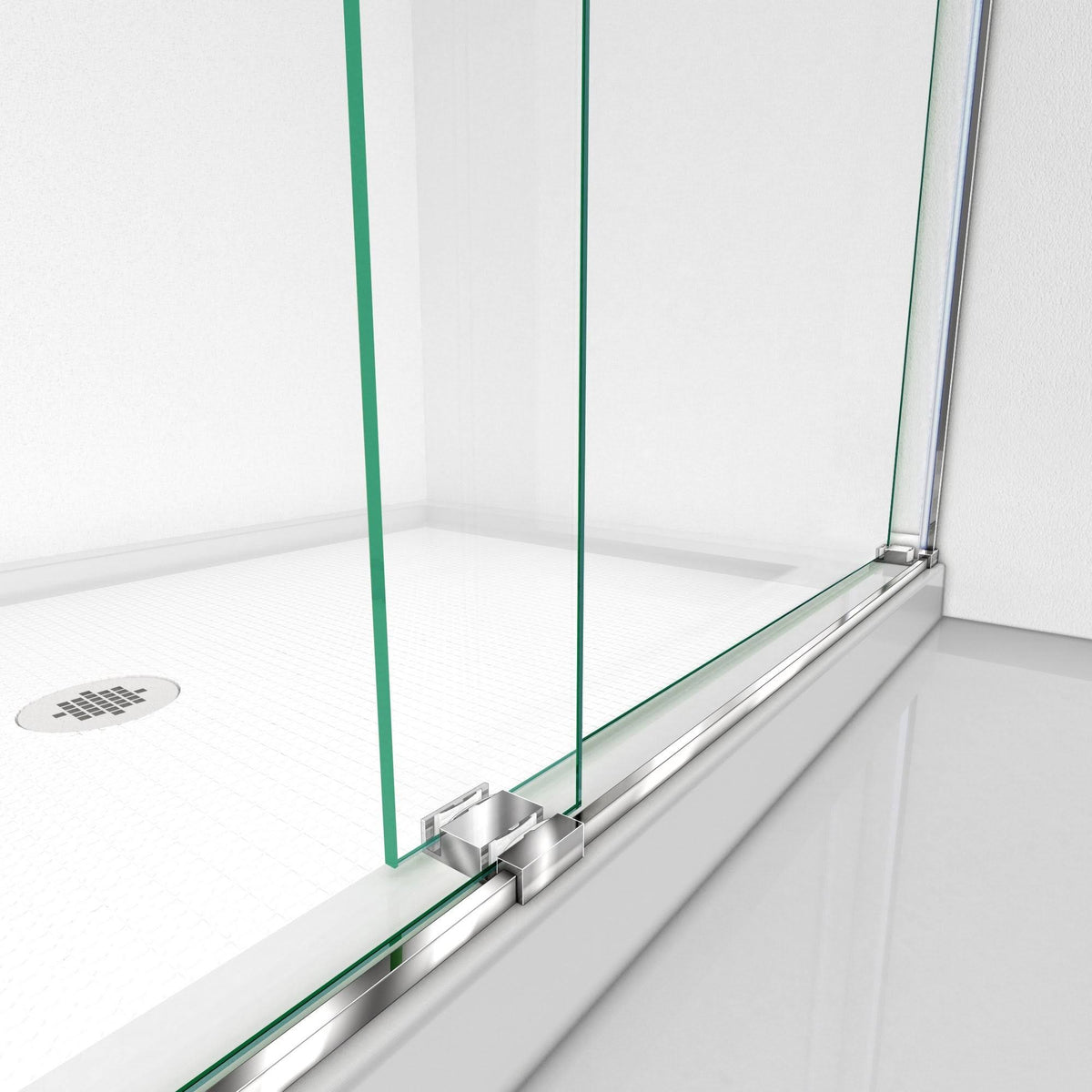 56-60 in. W x 76 in. H Frameless Bypass Shower Door in Satin U547978