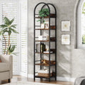 6-Tier Open Bookshelf, 78.7" Tall Arched Bookcase with Metal Frame, Rustic Brown K2691