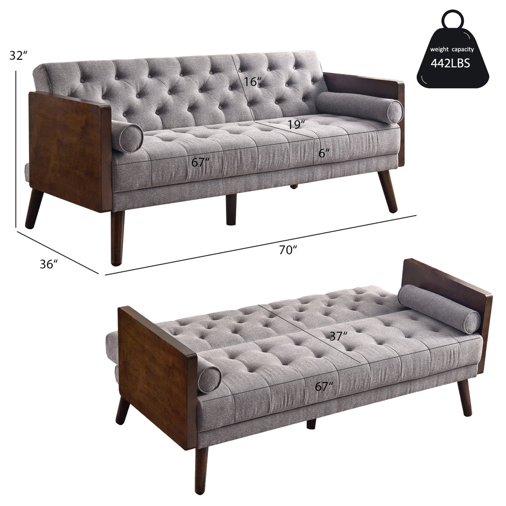70 inch Grey Chenille Convertible Futon Sofa Bed E10466