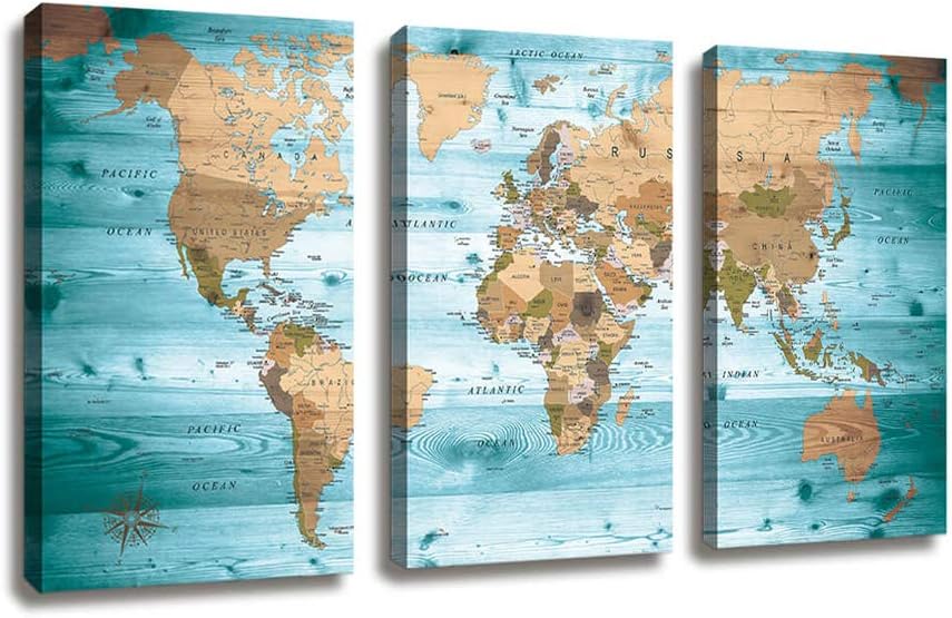 World Map Wall Art Canvas Prints 3 Pieces 48 x 28 Inches V85829