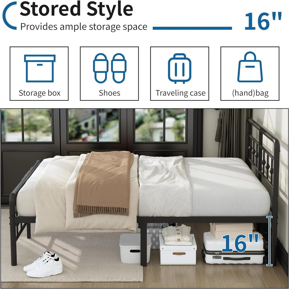Queen Metal Platform Bed Frame with Headboard and Footboard J634413