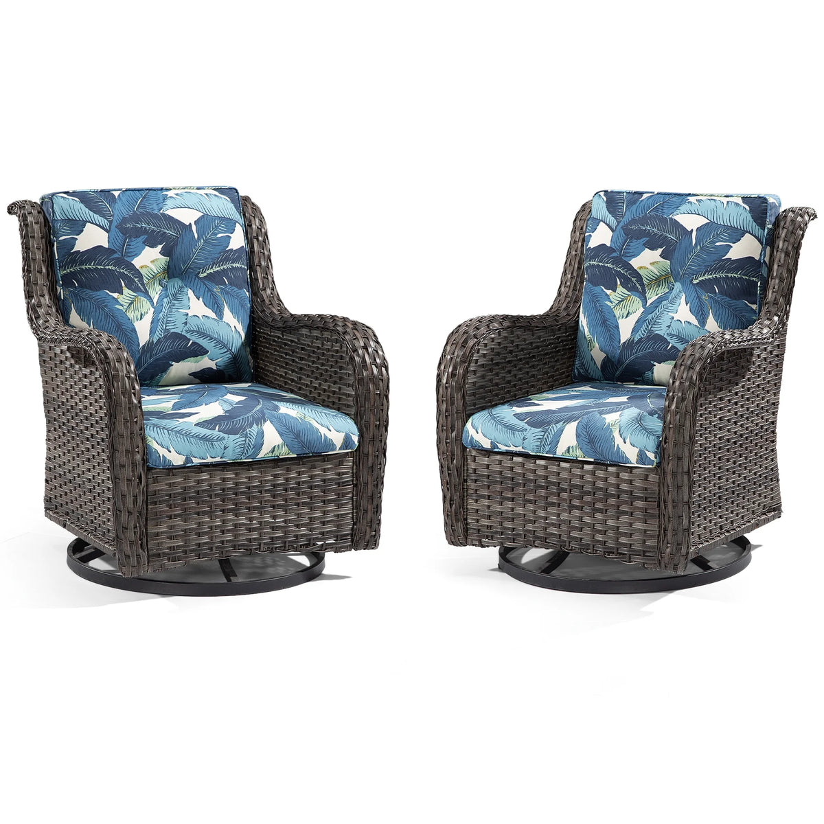 2 Pieces Wicker Swivel Chair with Cushions V387857