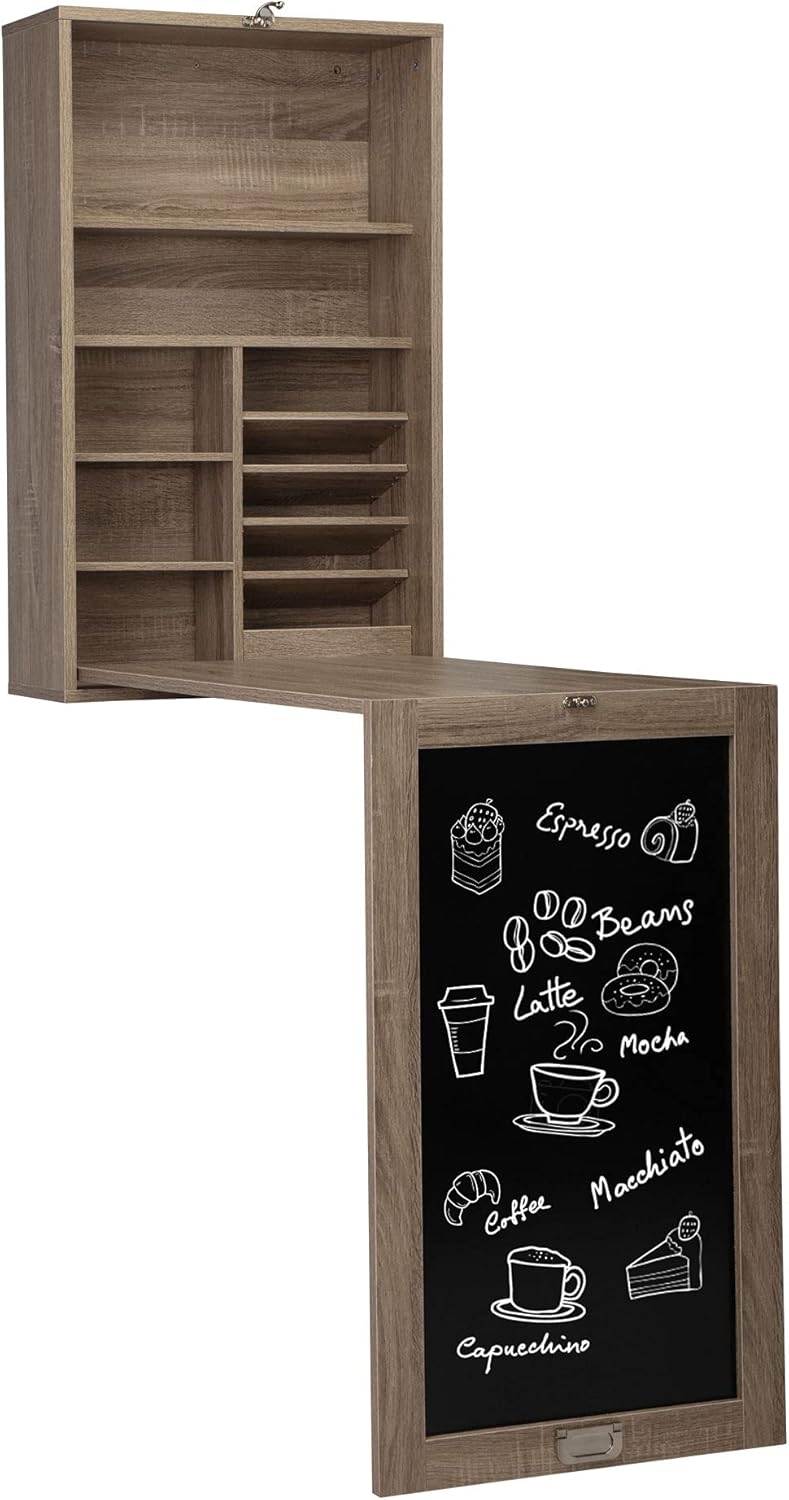 Wall Mounted Desk Fold Down Table Craft Cabinet with Storage Shelves S6585