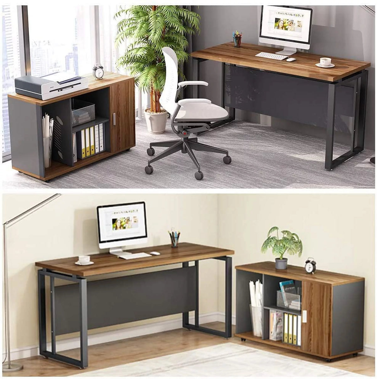 55 inch L-Shaped Computer Desk with File Cabinet P2028