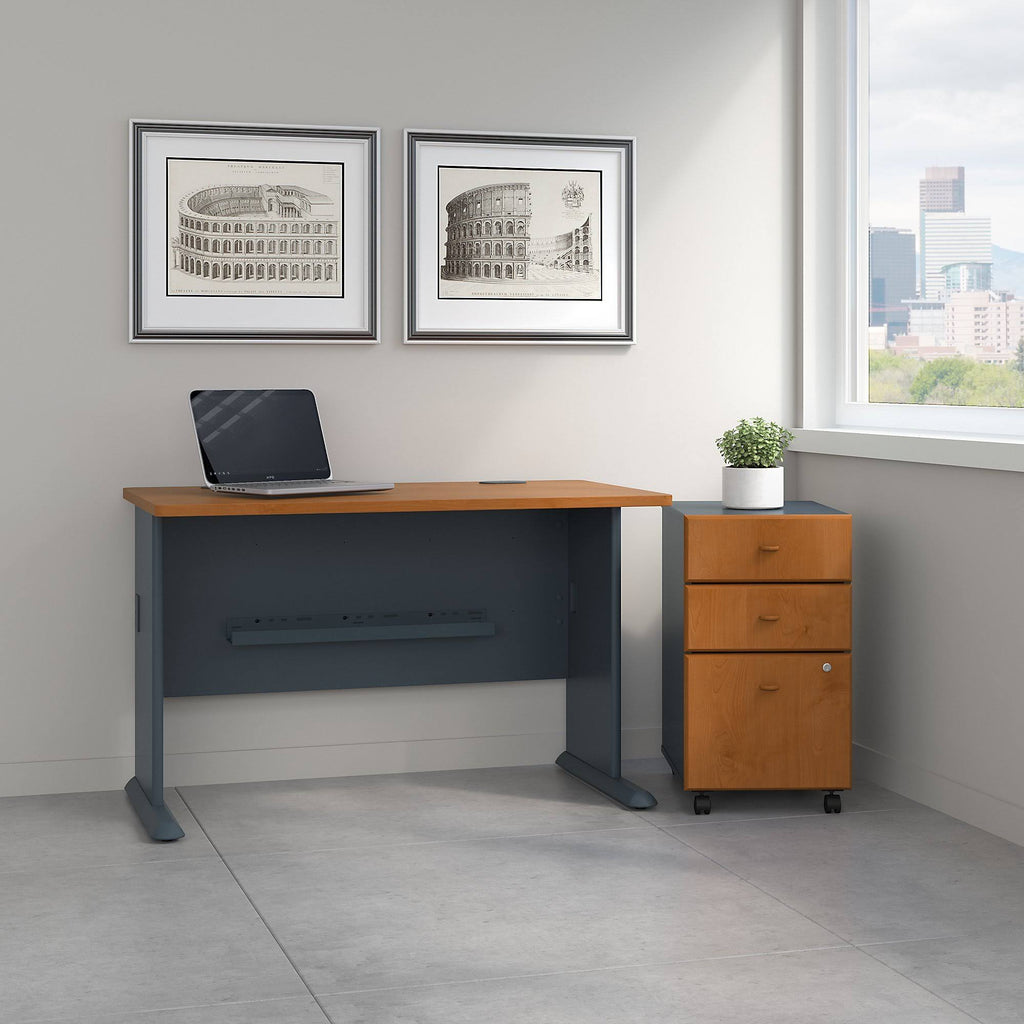48W Desk with Mobile File Cabinet Natural Cherry Slate B4445
