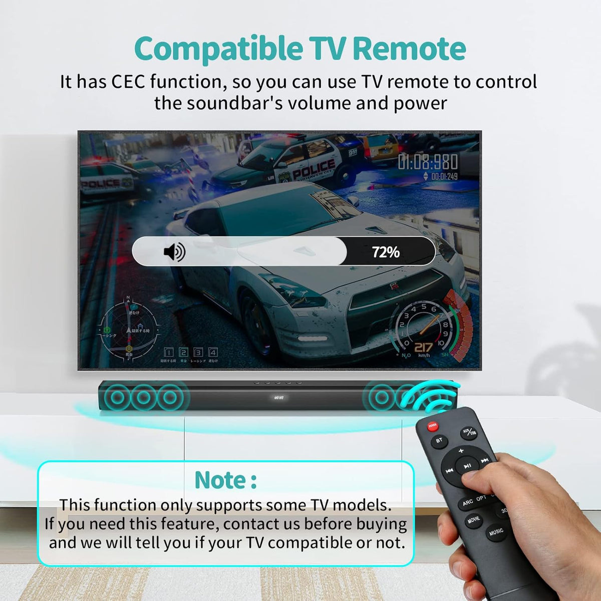 32-Inch Sound Bar with HDMI/Opti/COA/USB/AUX, 5.0 Bluetooth, 3 Modes, Wall Mountable K12119