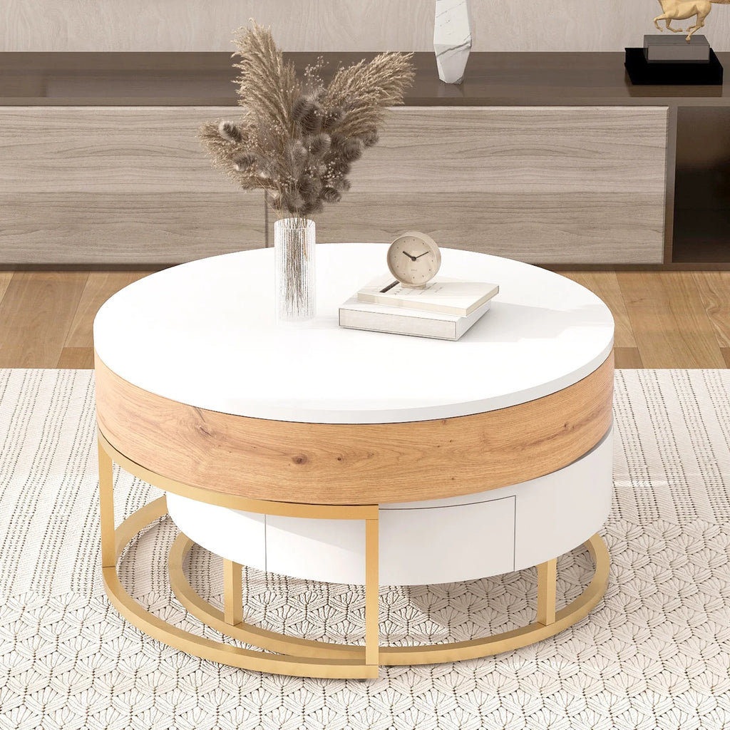 Round Lift-top Nesting Coffee Tables with 2 Drawers S826881