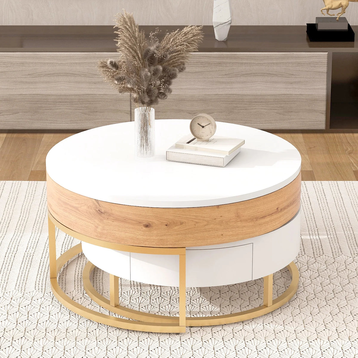 Round Lift-top Nesting Coffee Tables with 2 Drawers S826881