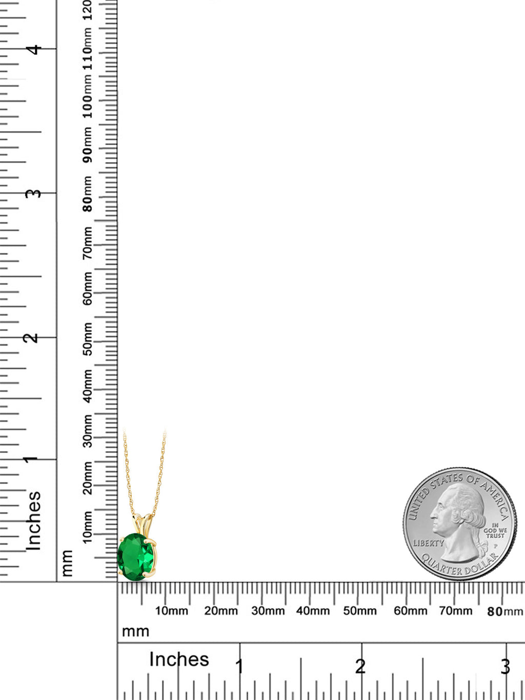 14K Yellow Gold Green Nano Emerald Solitaire Pendant Necklace with 18 inch Silver Chain N8026