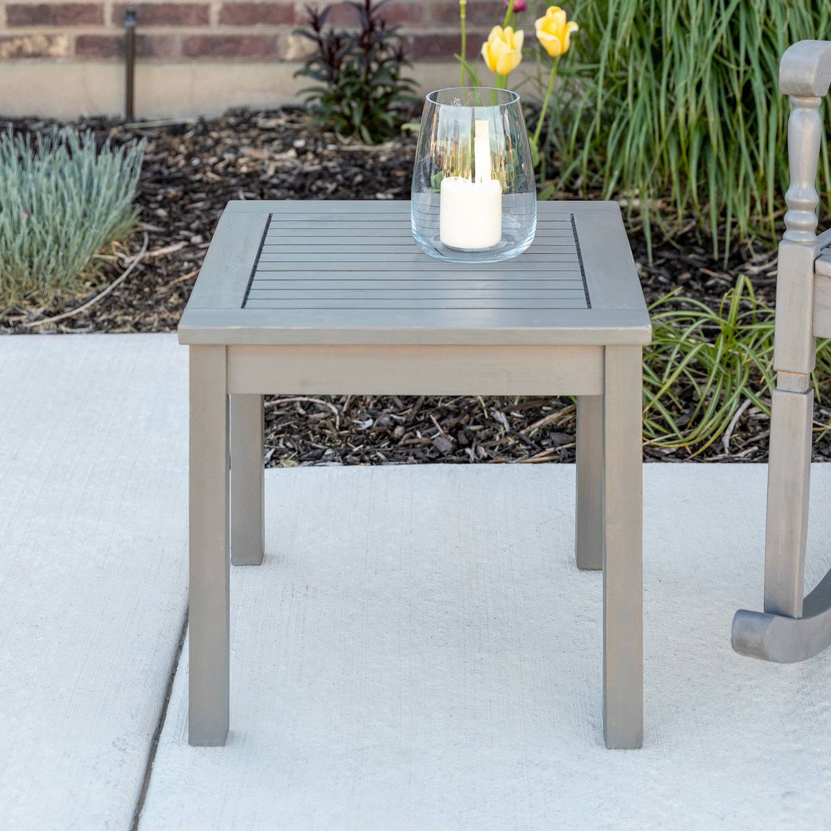 Gray Wash Acacia Wood Outdoor Side Table E111491
