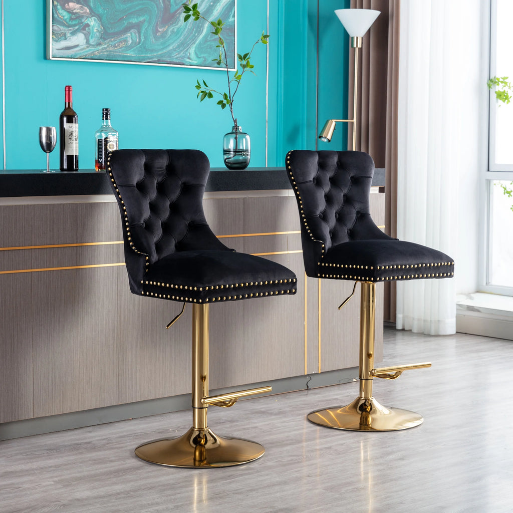 Black Velvet Swivel Bar Stools Set of 2 A291