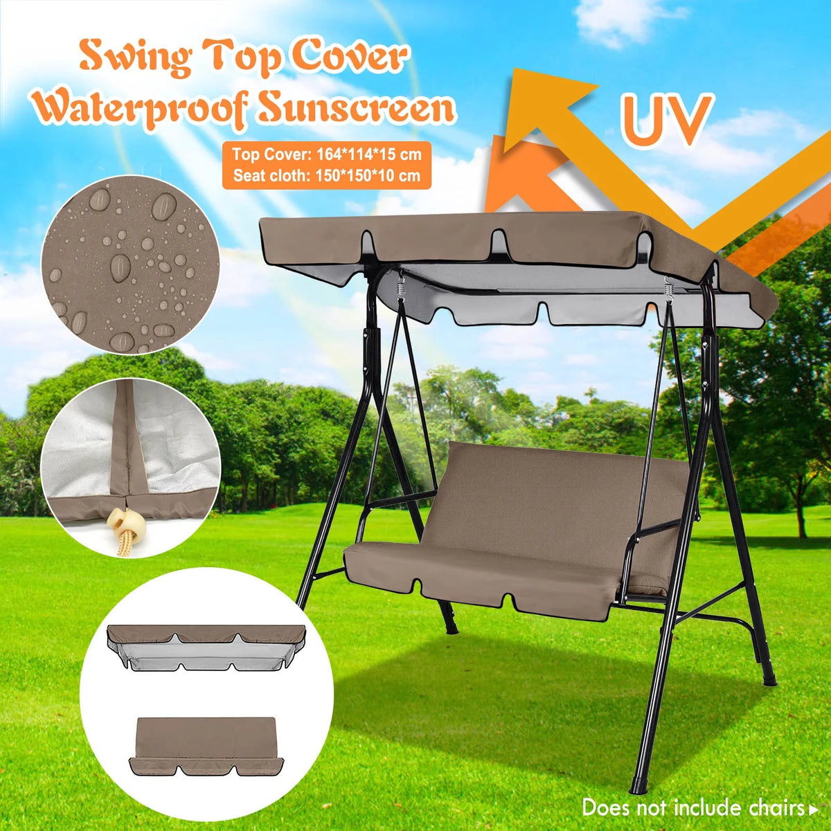 Outdoor Courtyard Swing Ceiling Cover Awning Rain Cover Replacement Cloth S11970